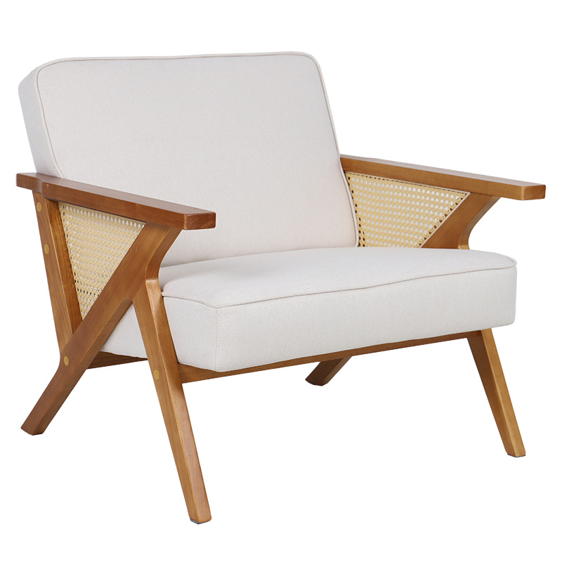 Πολυθρόνα Claudia pakoworld ύφασμα μπεζ-pe rattan-rubberwood φυσικό 1
