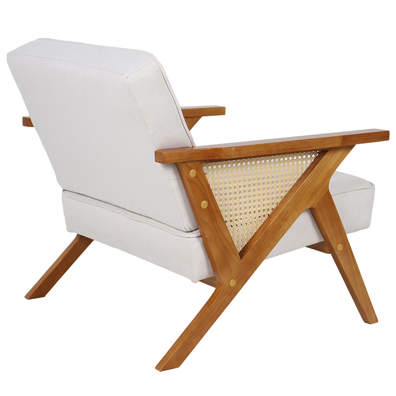 Πολυθρόνα Claudia pakoworld ύφασμα μπεζ-pe rattan-rubberwood φυσικό 2