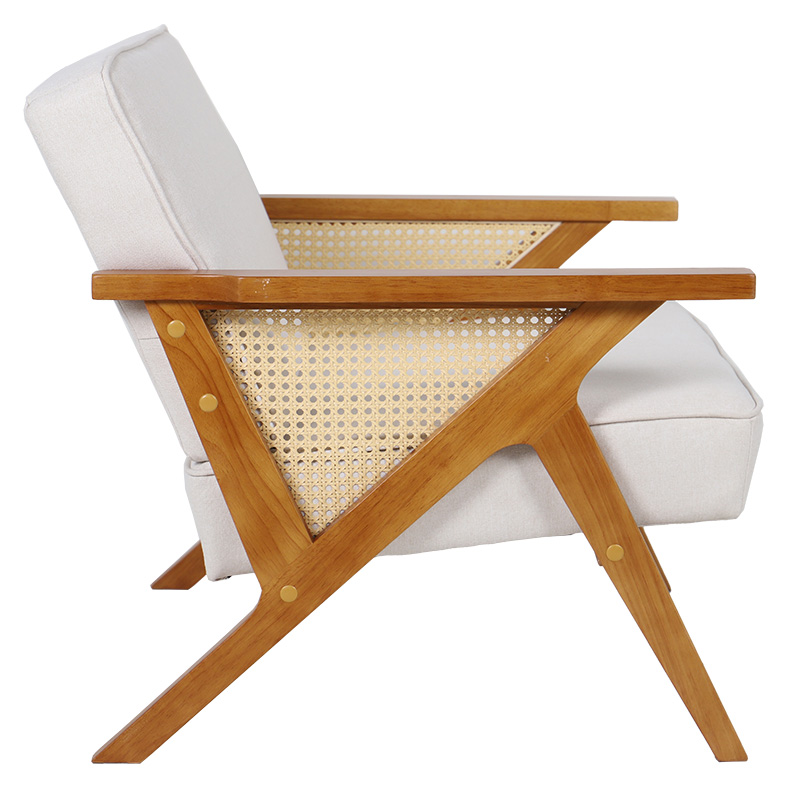 Πολυθρόνα Claudia pakoworld ύφασμα μπεζ-pe rattan-rubberwood φυσικό 3