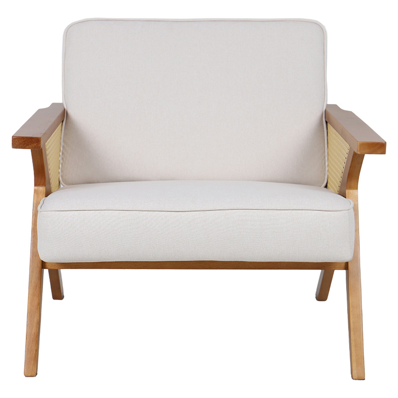 Πολυθρόνα Claudia pakoworld ύφασμα μπεζ-pe rattan-rubberwood φυσικό 4