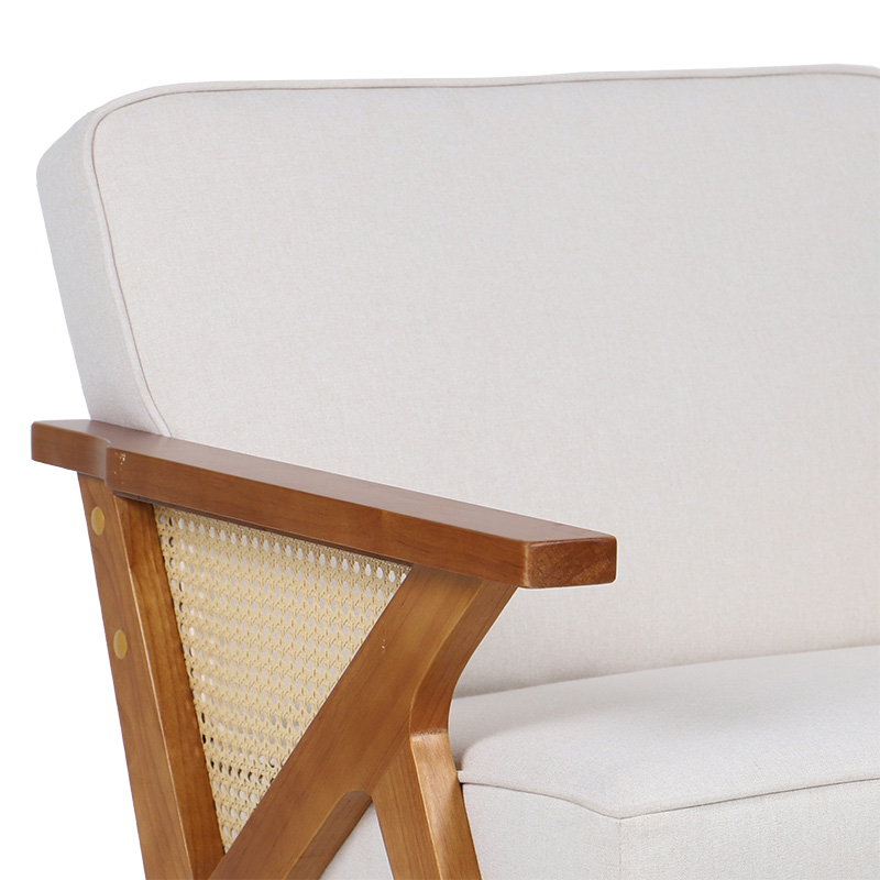Πολυθρόνα Claudia pakoworld ύφασμα μπεζ-pe rattan-rubberwood φυσικό 6
