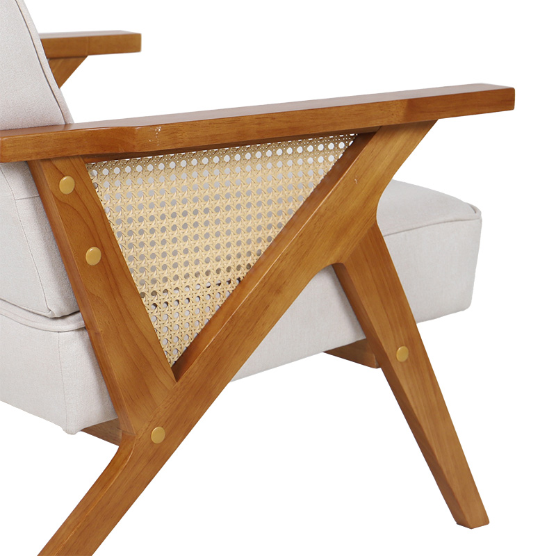 Πολυθρόνα Claudia pakoworld ύφασμα μπεζ-pe rattan-rubberwood φυσικό 7