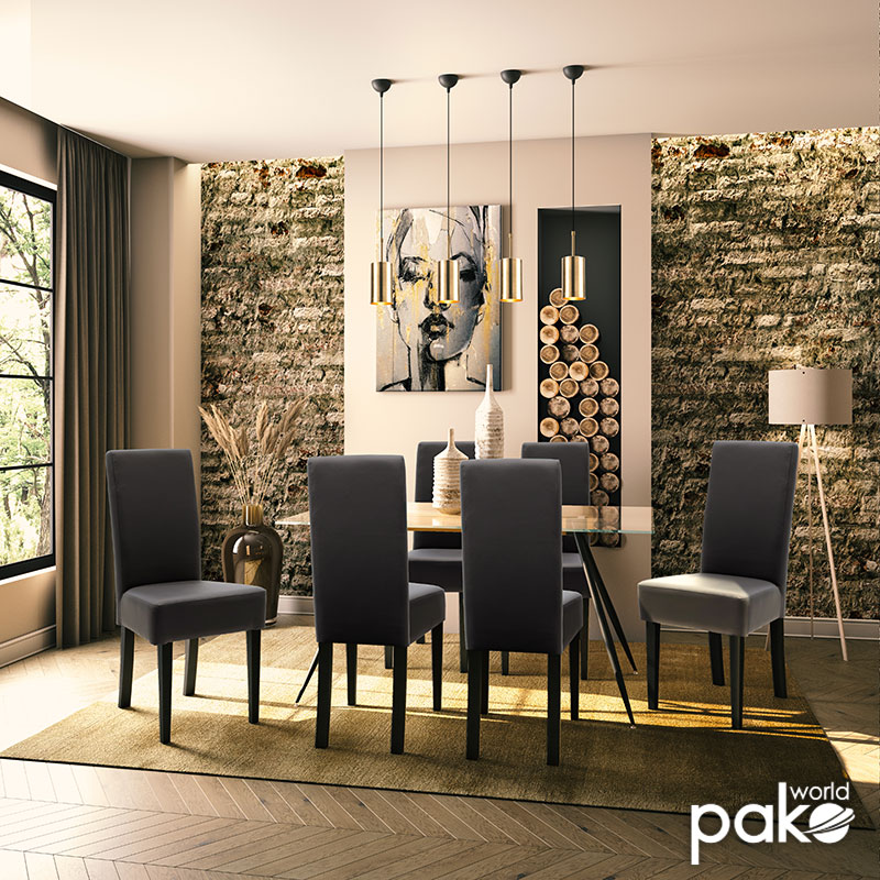 Καρέκλα Ditta pakoworld PU ανθρακί-πόδι μασίφ ξύλο wenge 2