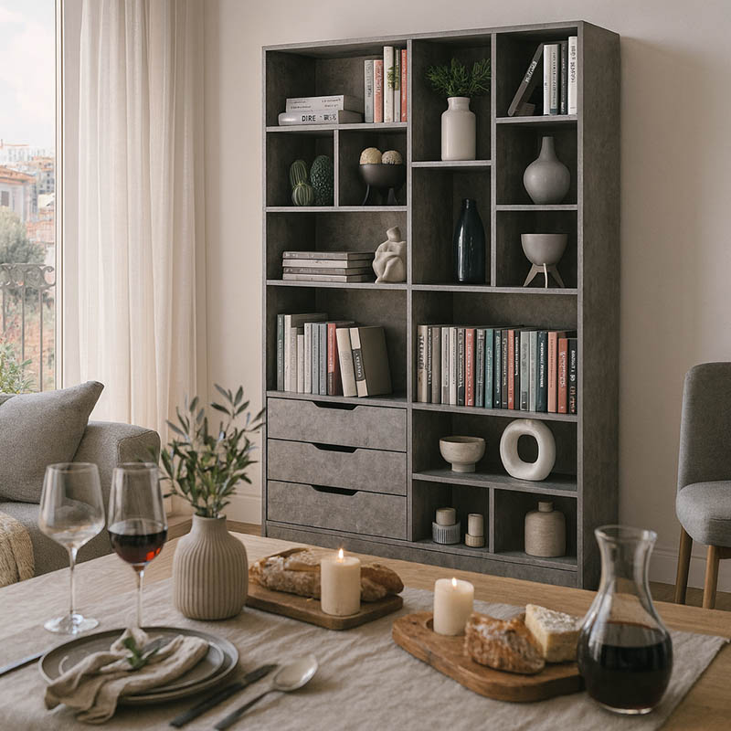 Βιβλιοθήκη Lucinda pakoworld γκρι oak 120x29.8x180.5εκ 1