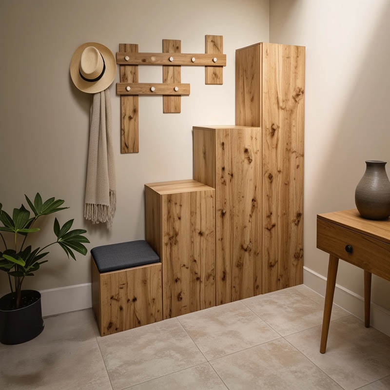 Έπιπλο εισόδου Nenich pakoworld σε oak απόχρωση 150x37x180εκ 1