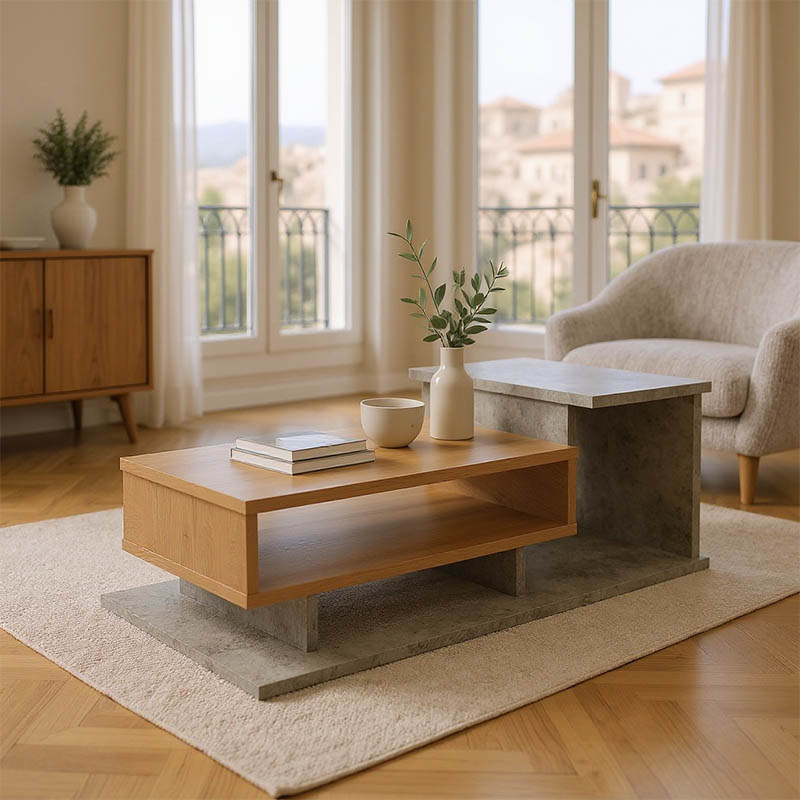 Τραπέζι σαλονιού Nuvele pakoworld σε γκρι antique-sonoma απόχρωση 90x50x35εκ 1