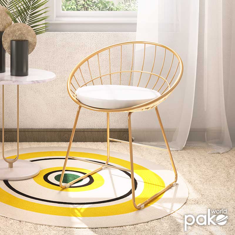 Καρέκλα Seth pakoworld μέταλλο χρυσό-μαξιλάρι PVC λευκό 2