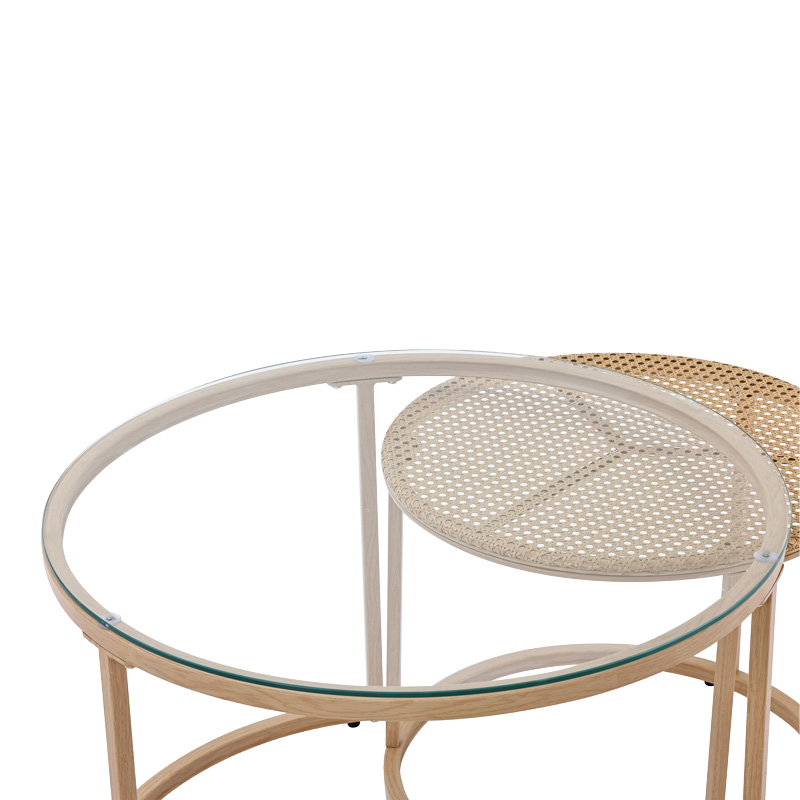 Τραπέζια σαλονιού Beatrice pakoworld σετ 2τεμ γυαλί-φυσικό rattan-φυσικό μέταλλο 6