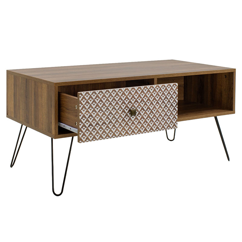 Τραπέζι σαλονιού Boho pakoworld καρυδί με μεταλλικά πόδια 100x50x46εκ 3