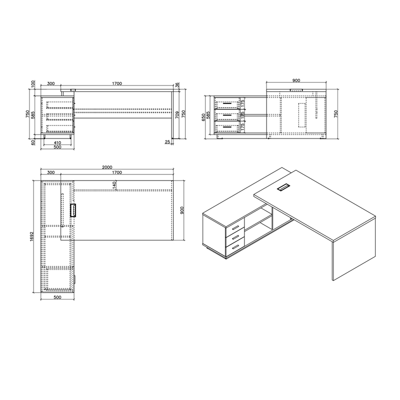 Γραφείο εργασίας αναστρέψιμο επαγγελματικό Amazon pakoworld σε φυσική απόχρωση 200x170x75εκ 9