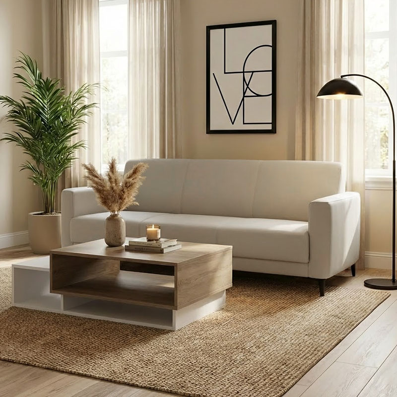 Καναπές τριθέσιος Sidica pakoworld PU σε εκρού απόχρωση 185x82x81εκ 1