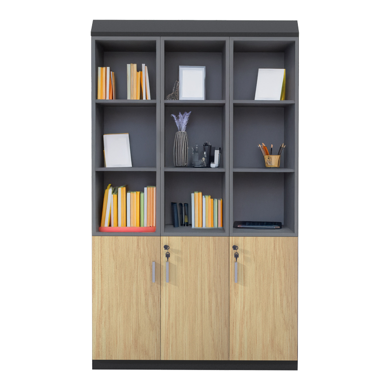 Ντουλάπα γραφείου με γυάλινες πόρτες Lotus pakoworld χρώμα φυσικό - ανθρακί 120x40x200εκ 3