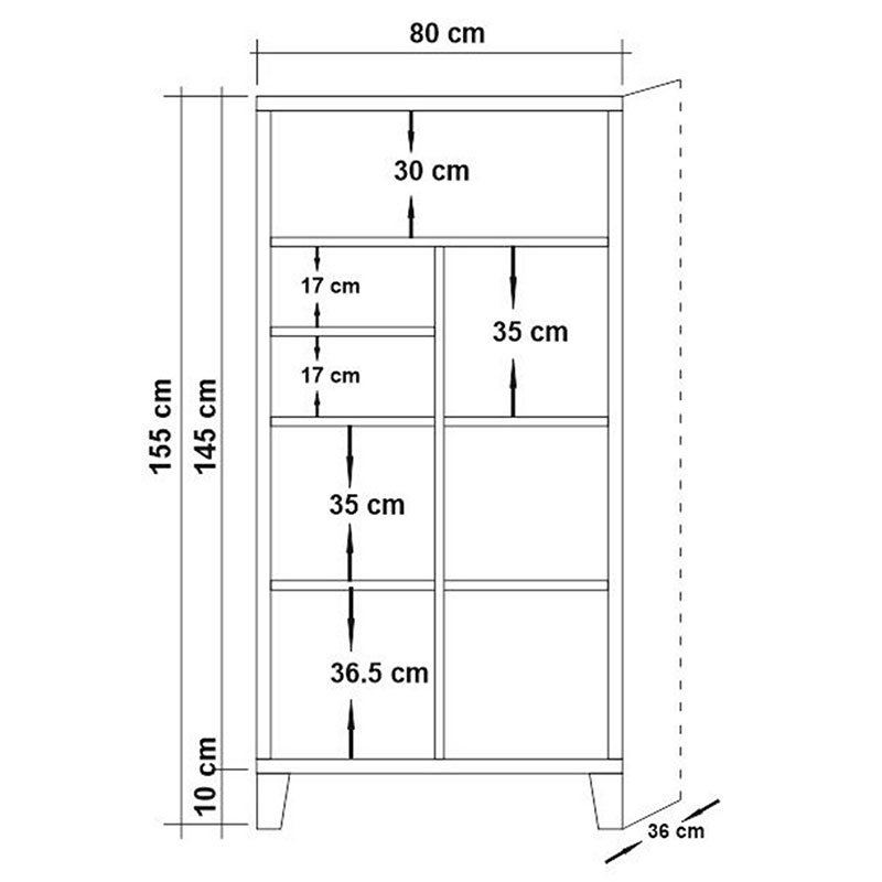 Βιβλιοθήκη PWF-0181-7 σε χρώμα πεύκου 80x36x155εκ 5
