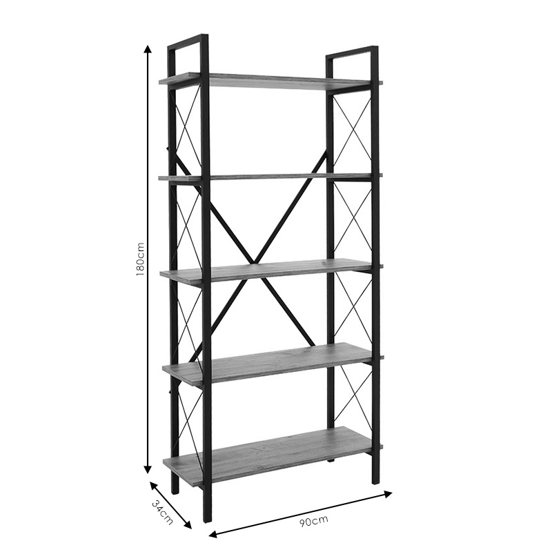 Βιβλιοθήκη Wook pakoworld καρυδί-μαύρο 90x34x180εκ 4