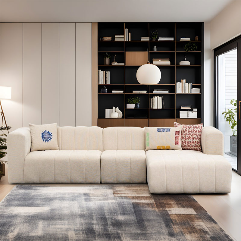 Γωνιακός καναπές Beyza pakoworld αριστερή γωνία κρεμ ύφασμα 299x160x73εκ 2