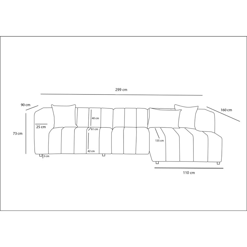 Γωνιακός καναπές Beyza pakoworld αριστερή γωνία κρεμ ύφασμα 299x160x73εκ 6