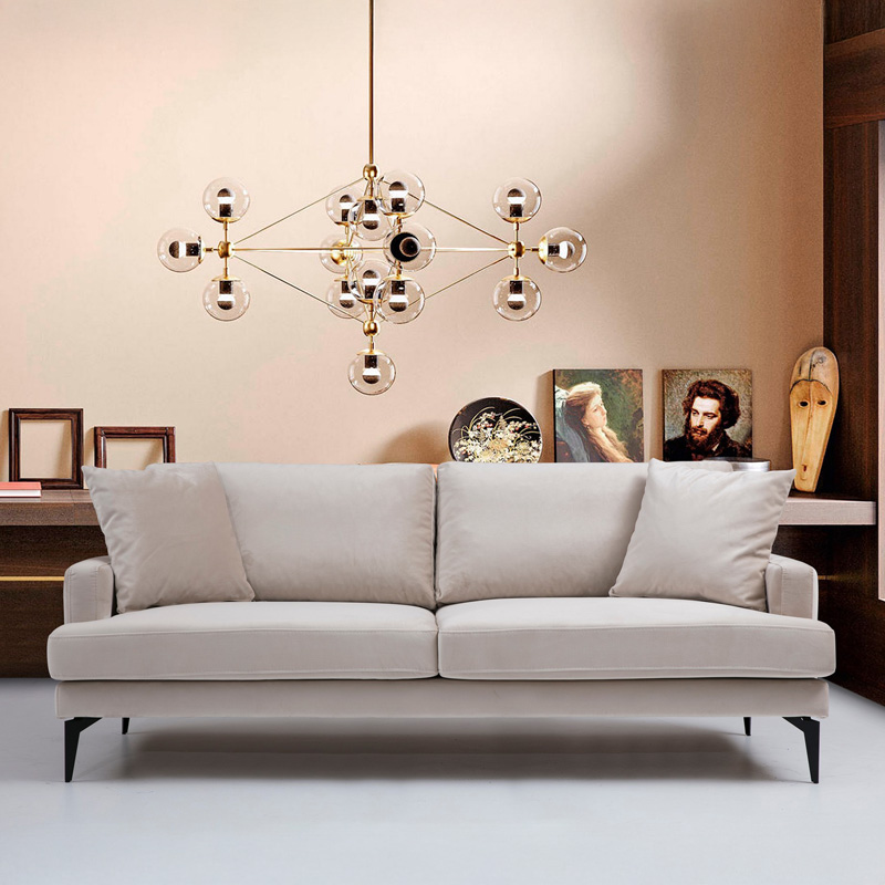 Καναπές 2θέσιος Fortune pakoworld βελούδο μπεζ-μαύρο 175x90x88εκ 2