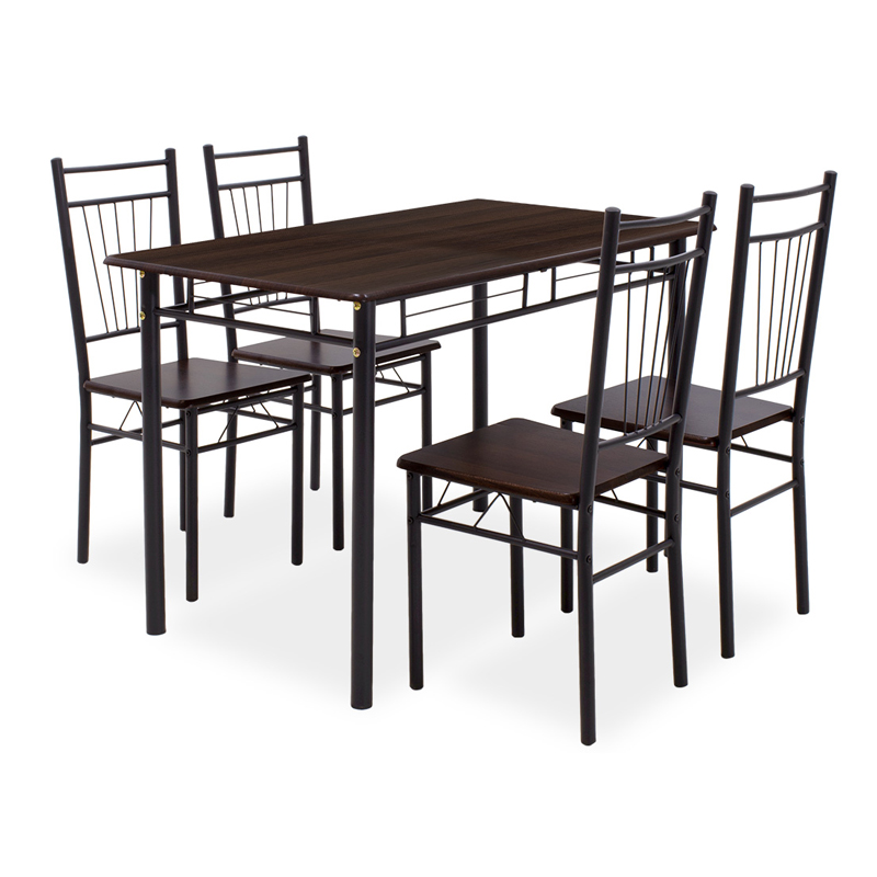 Τραπεζαρία Roza pakoworld σετ 5τμχ χρώμα σκούρο καρυδί - πόδια μαύρο ματ 120x70x75εκ 1