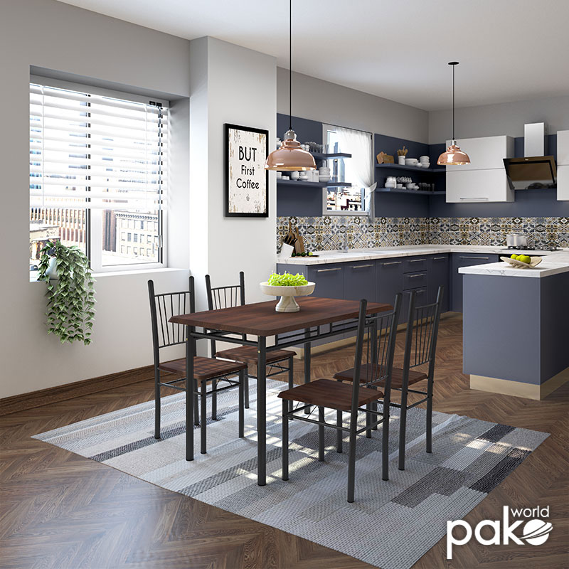 Τραπεζαρία Roza pakoworld σετ 5τμχ χρώμα σκούρο καρυδί - πόδια μαύρο ματ 120x70x75εκ 2