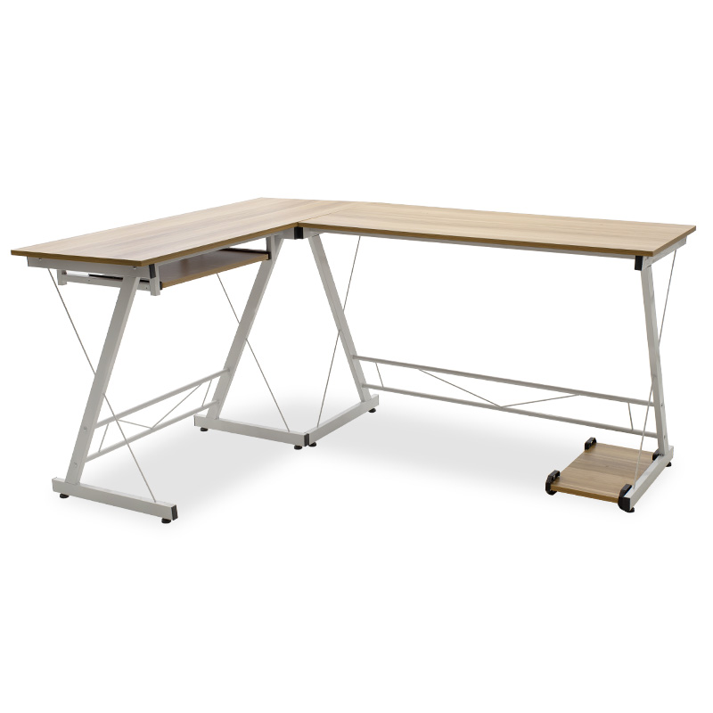 Γραφείο γωνιακό αναστρέψιμο Levi pakoworld-MDF χρώμα oak-λευκό 158x120x73εκ 1