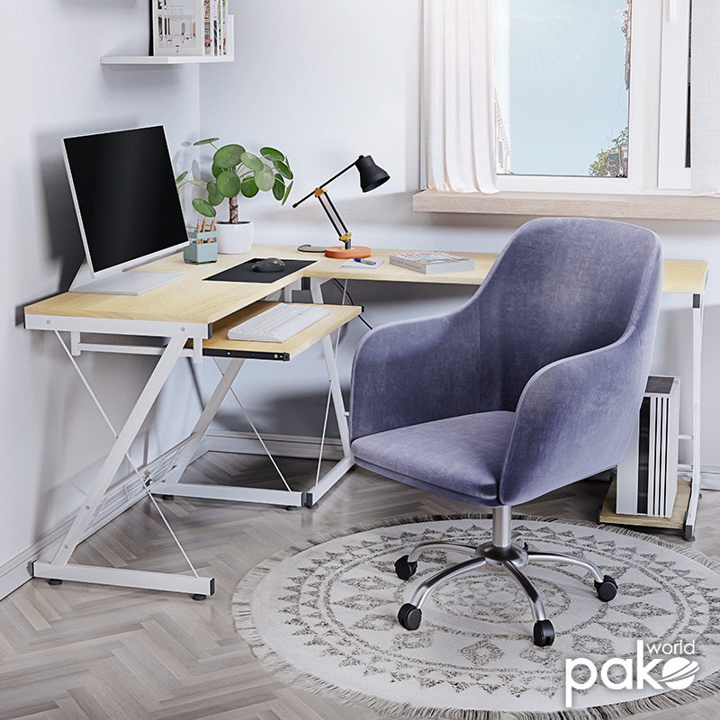 Γραφείο γωνιακό αναστρέψιμο Levi pakoworld-MDF χρώμα oak-λευκό 158x120x73εκ 2
