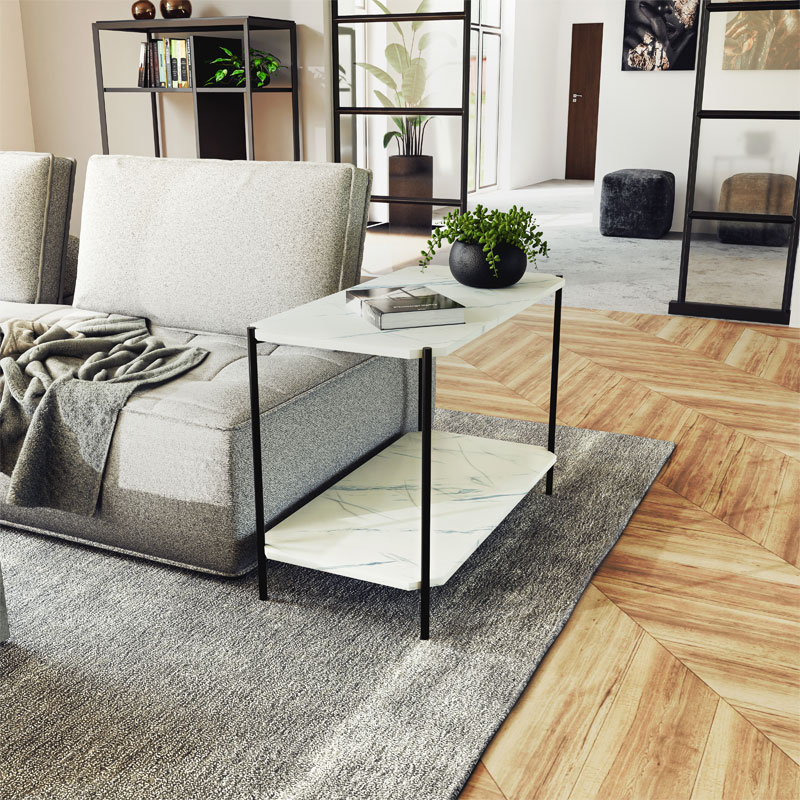 Βοηθητικό τραπέζι Mara MDF λευκό μαρμάρου-μαύρο 80x40x55cm 1