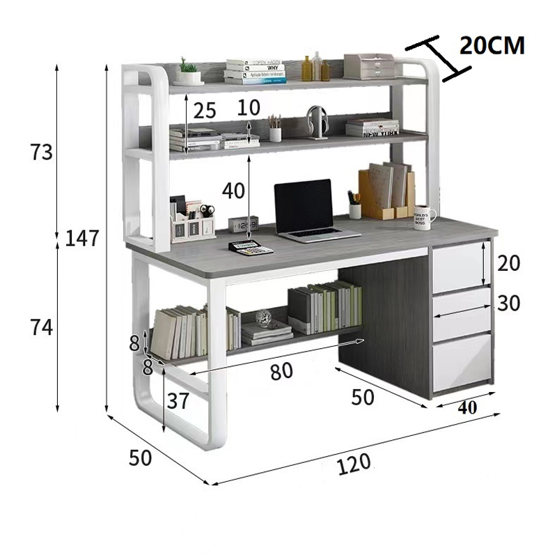 Γραφείο Soco pakoworld με ραφιέρα-MDF γκρι-λευκό 120x50x147εκ 3