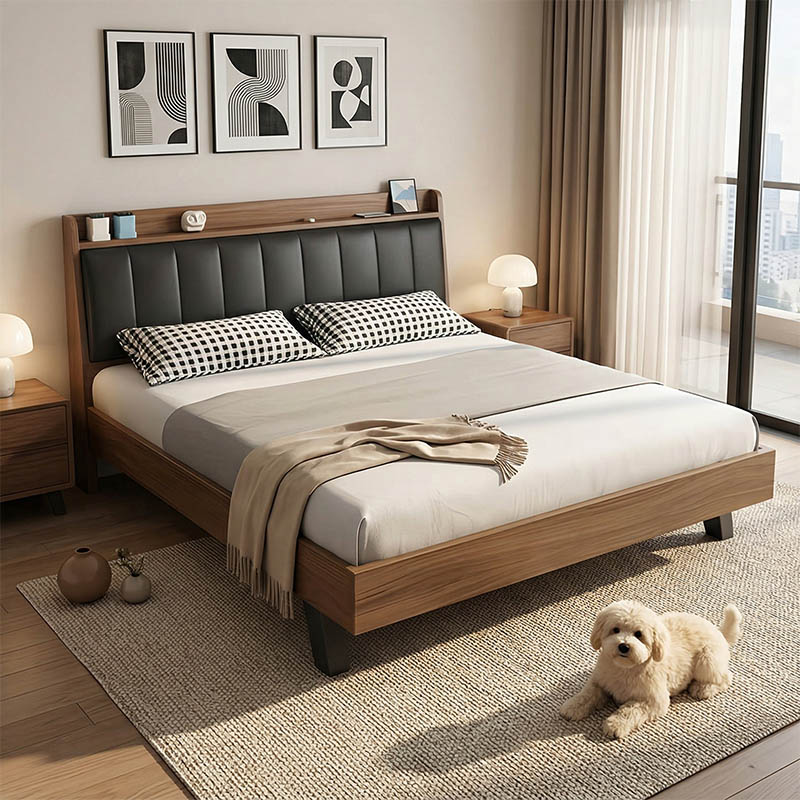 Κρεβάτι Frankly pakoworld mdf-pu σε καρυδί-μαύρο απόχρωση 150x200εκ 1