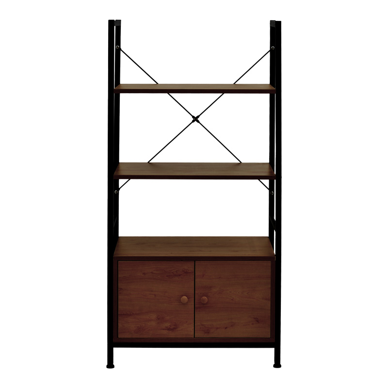 Ραφιέρα επιδαπέδια με ντουλάπι Kuili pakoworld μέταλλο μαύρο-mdf σε καρυδί απόχρωση 60x36x121εκ 5