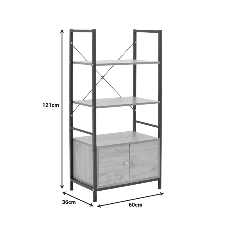 Ραφιέρα επιδαπέδια με ντουλάπι Kuili pakoworld μέταλλο μαύρο-mdf σε καρυδί απόχρωση 60x36x121εκ 8