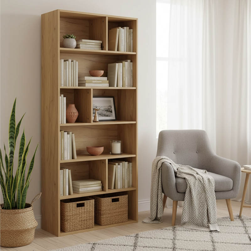 Βιβλιοθήκη Evergin pakoworld mdf σε oak απόχρωση 80x30x180εκ 1