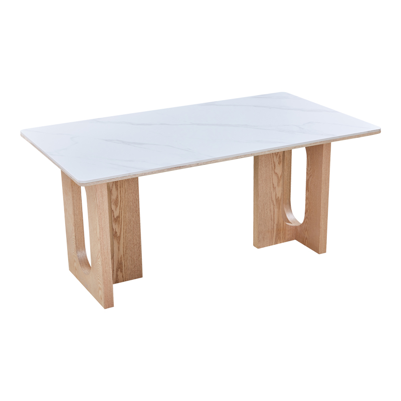 Τραπέζι Benqui pakoworld sintered stone-mdf σε λευκό μαρμάρου με βάση σε φυσική απόχρωση 160x90x75εκ 3