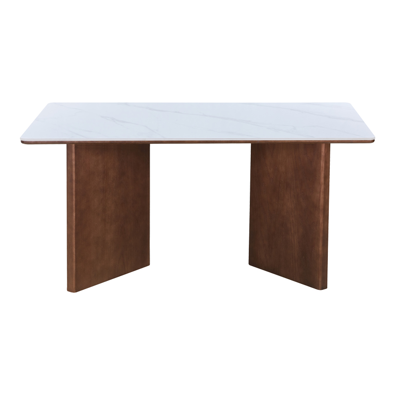 Τραπέζι Versy pakoworld sintered stone-mdf σε λευκό μαρμάρου με καρυδί βάση 160x90x75εκ 2