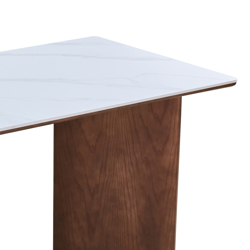 Τραπέζι Versy pakoworld sintered stone-mdf σε λευκό μαρμάρου με καρυδί βάση 160x90x75εκ 4