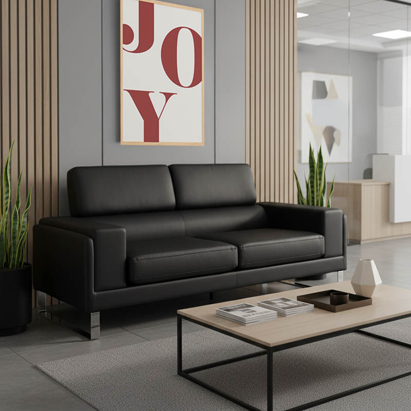 Καναπές Shea pakoworld 3θέσιος pu μαύρο-inox 198x80x87εκ 2
