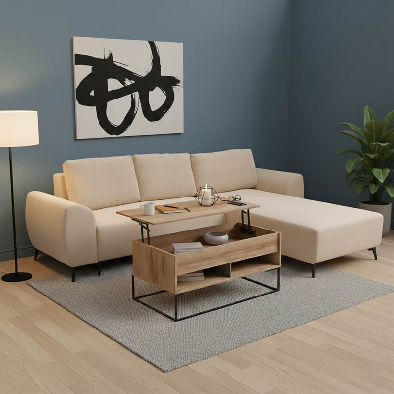 Kαναπές κρεβάτι τριθέσιος αναστρέψιμος Settee pakoworld ύφασμα με αποθηκευτικό χώρο σε μπεζ απόχρωση 286x204x93εκ 2