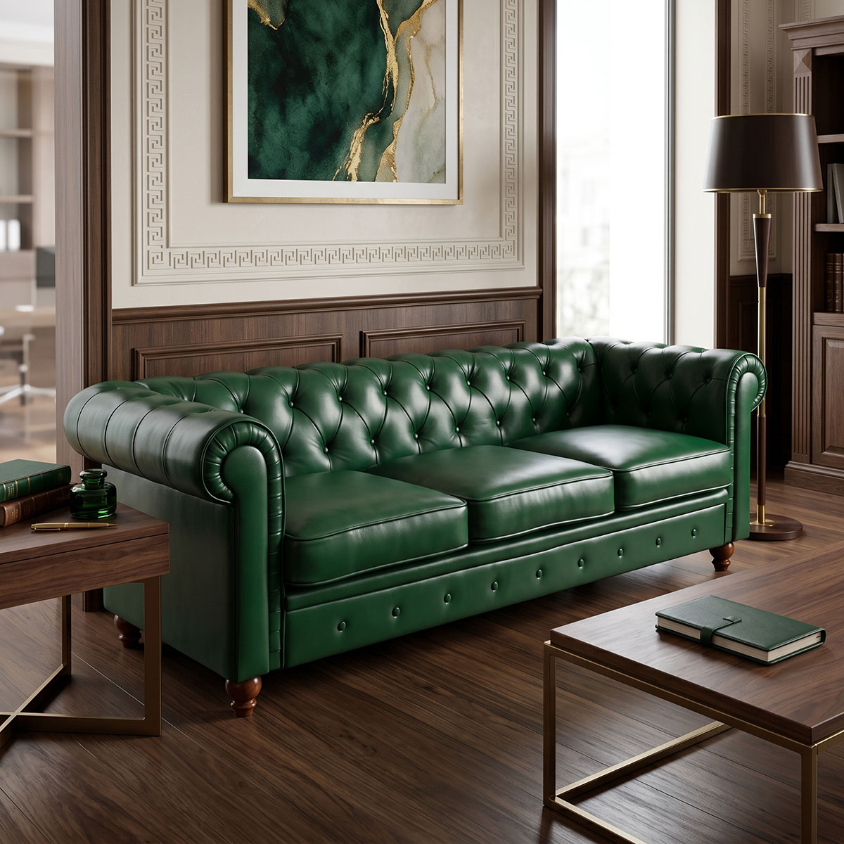Kαναπές τριθέσιος τ. Chesterfield pakoworld pu κυπαρισσί 203x84x67εκ 1