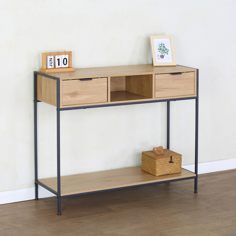 Κονσόλα Regando pakoworld σε oak απόχρωση με μαύρο μέταλλο 100x35x80εκ 1