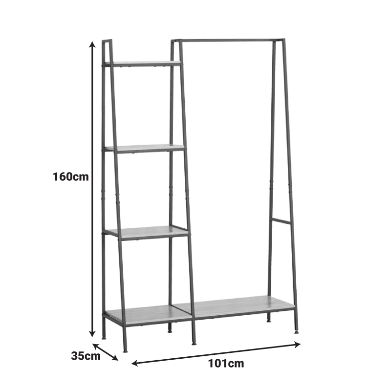 Έπιπλο εισόδου-ραφιέρα Herevy pakoworld σε oak απόχρωση με μαύρο μέταλλο 101x35x160εκ 5