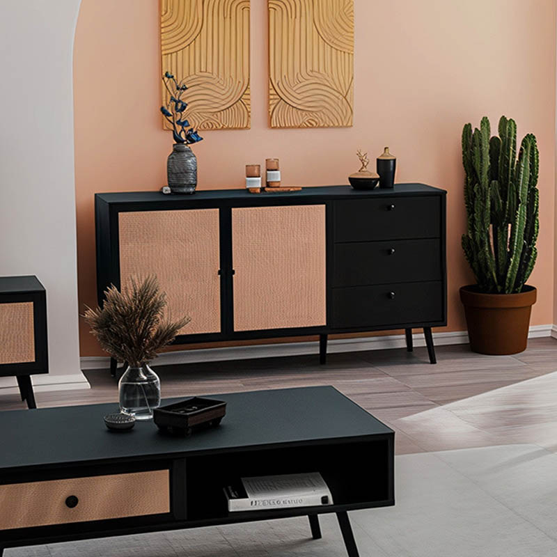 Μπουφές Oslo pakoworld μαύρο-φυσικό 150x39x79εκ 1