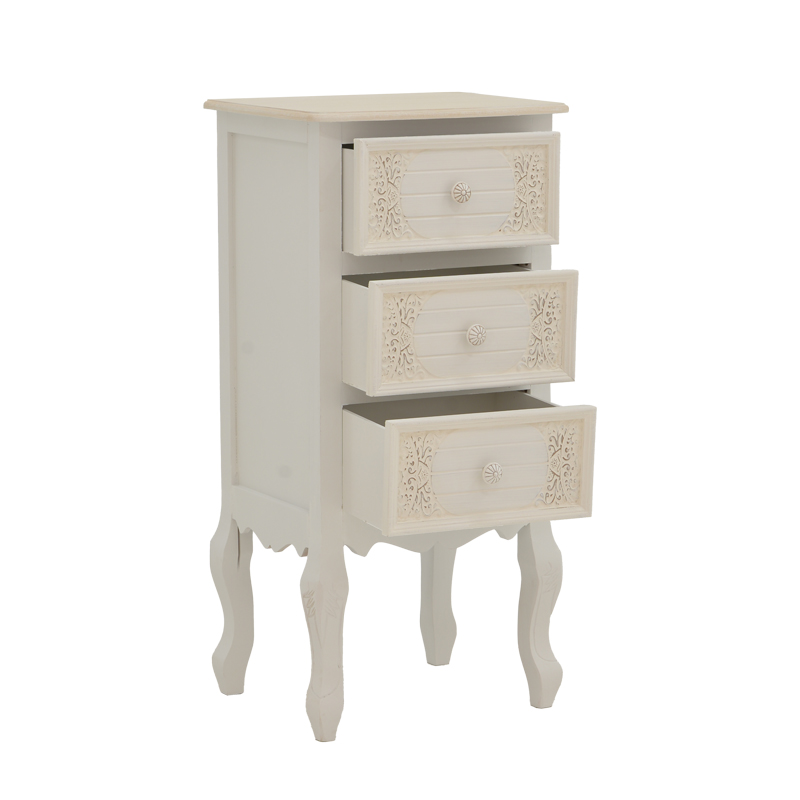 Κομοδίνο Pazlen Inart mdf σε λευκή αντικέ απόχρωση 40x34.5x82εκ 3