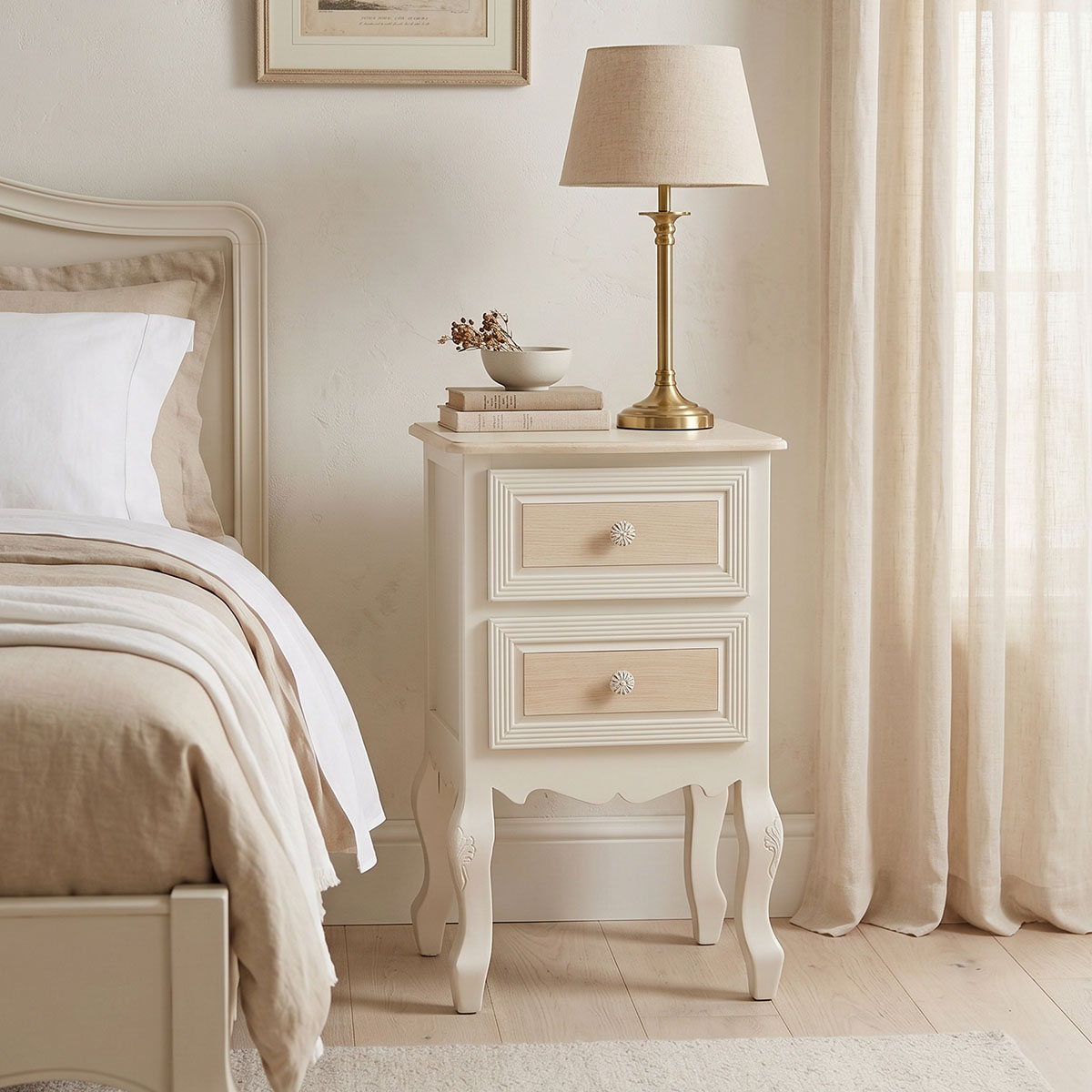 Κομοδίνο Joliene Inart mdf σε λευκή αντικέ-φυσική απόχρωση 40x34.5x64.5εκ 1