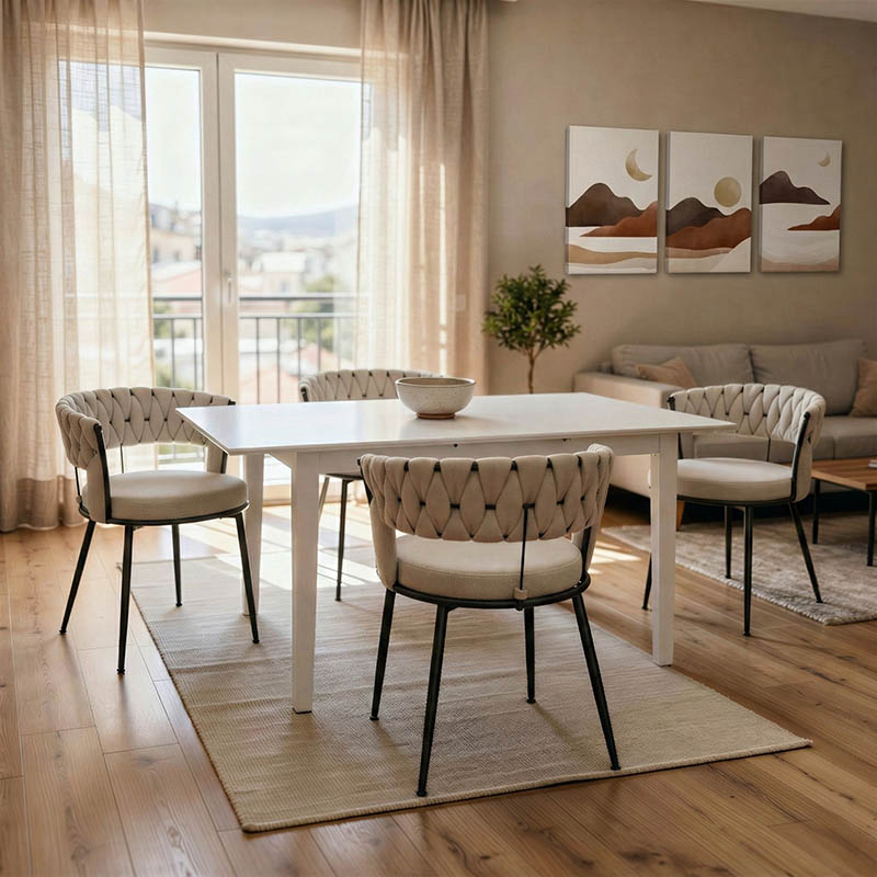 Tραπέζι επεκτεινόμενο Mabor pakoworld ξύλο σε λευκή απόχρωση 120-150x80x73,8εκ 2