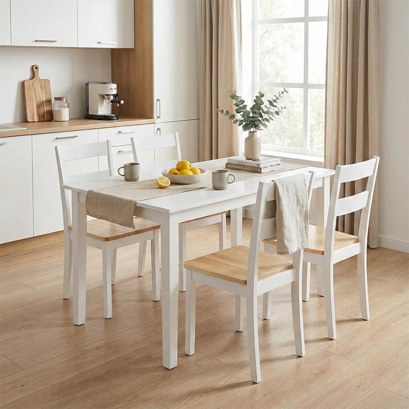 Tραπεζαρία επεκτεινόμενη Mabor-York pakoworld σετ 5τεμ ξύλο σε λευκή απόχρωση 120-150x80x73,8εκ 1