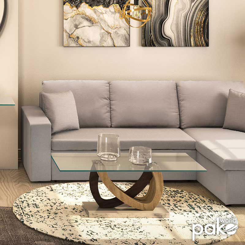 Τραπέζι σαλονιού Masai pakoworld sonoma μελαμίνης - γυαλί 120x60x43εκ 2
