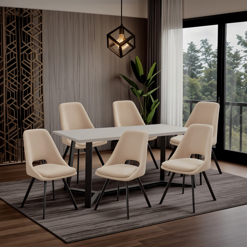 Καρέκλα Initiate pakoworld ύφασμα cream-πόδι μαύρο 2