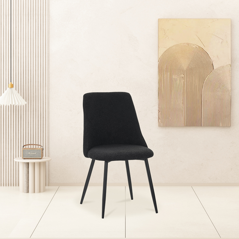 Καρέκλα Giselle pakoworld μπουκλέ ύφασμα σε μαύρη απόχρωση 49x53x82εκ 2