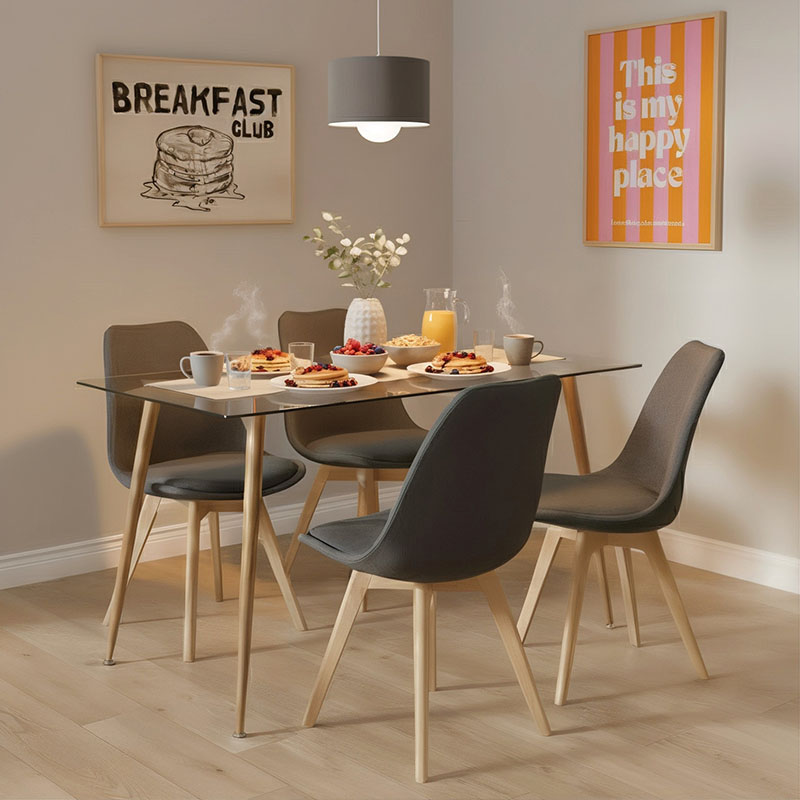 Τραπέζι Chloe pakoworld γυάλινο 8χιλ ανθρακί - πόδι φυσικό 120x70x75εκ 2