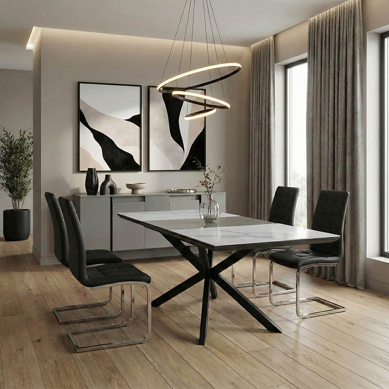 Τραπέζι επεκτεινόμενο Palan pakoworld sintered stone σε όψη μαρμάρου - μαύρο μέταλλο 160-200x80x77εκ 2