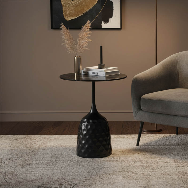 Βοηθητικό τραπέζι Kousien Inart μαύρο sintered stone Φ50x60εκ 1